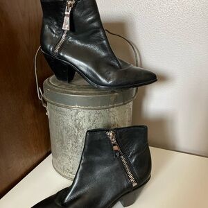 Frye Black Leather Ankle Booties with Metallic Zipper